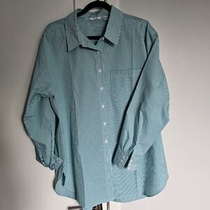 Green Pinstripe Button Down Shirt Penningtons Size X